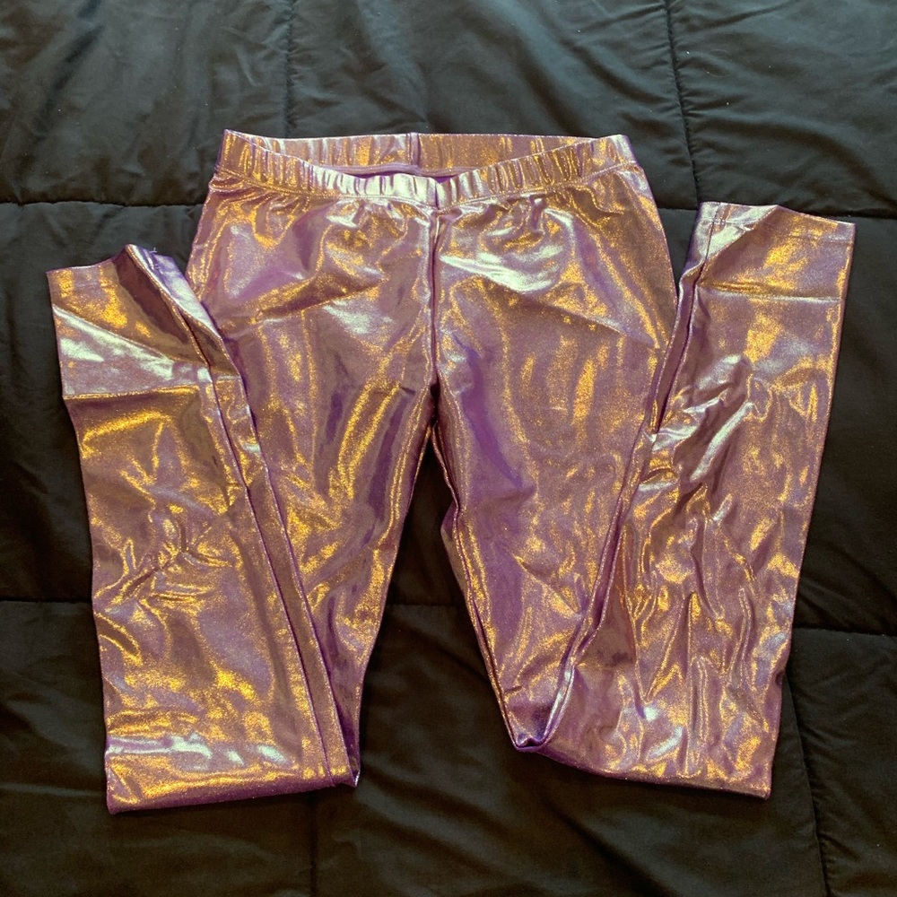 Poprageous purple/gold metallic leggings